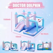 Doctor Dolphin Bounce House with Slide for Backyard Dreamy Inflatable Bouncy Castle with Air Blower,Ball Pit,Basketball Hoop,Ring Toss Game,Dart Game,Punching Bag for Kids 3-12 Years