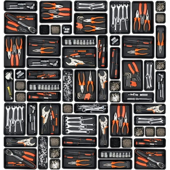 UTAH-45 Pack Tool Box Organizer Tray Divider, Toolbox Desk Drawer Organizer, Garage Organization Storage Rolling Tool Chest Cart Cabinet Workbench Workshop Small Parts Widget Tool Organizer, Black