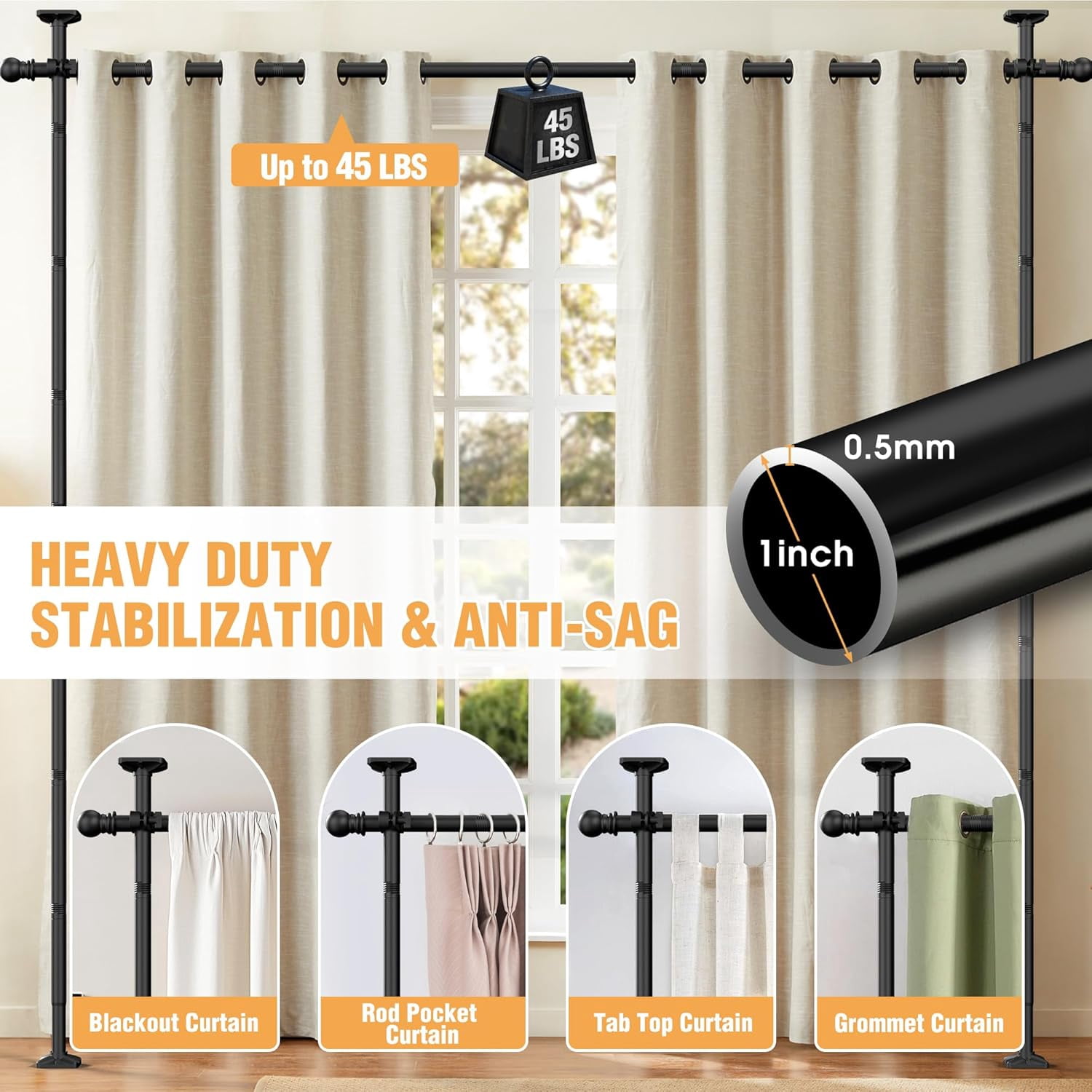 Room Divider Curtain Rods No Drilling, Adjustable 4-11ft(H) 28-117”(W) Wall Divider for Room Separation, Temporary Privacy Tension Curtain Rods, Black