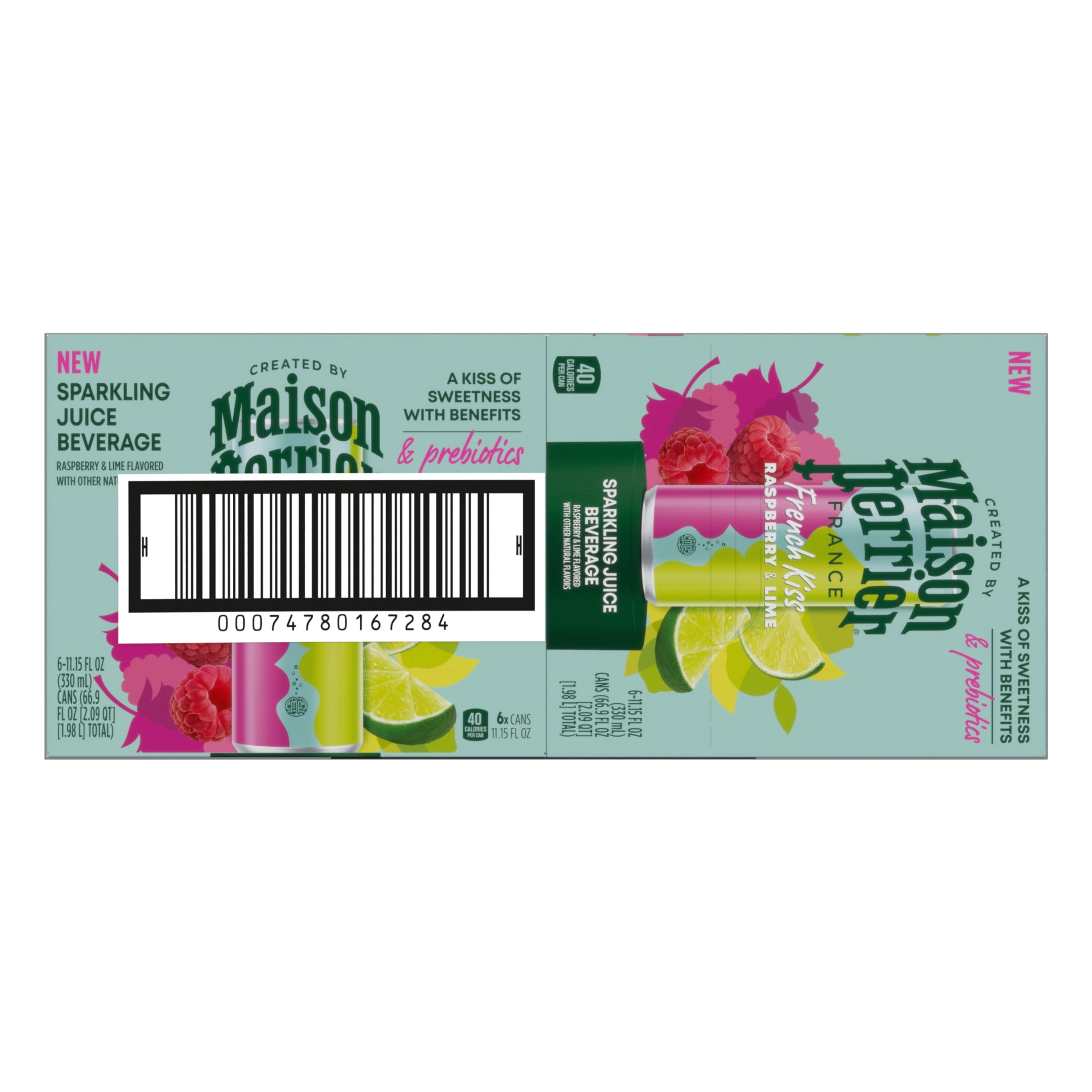Maison Perrier French Kiss Sweetened Sparkling Water, Raspberry & Lime Flavors with Real Fruit Juices, 24PK