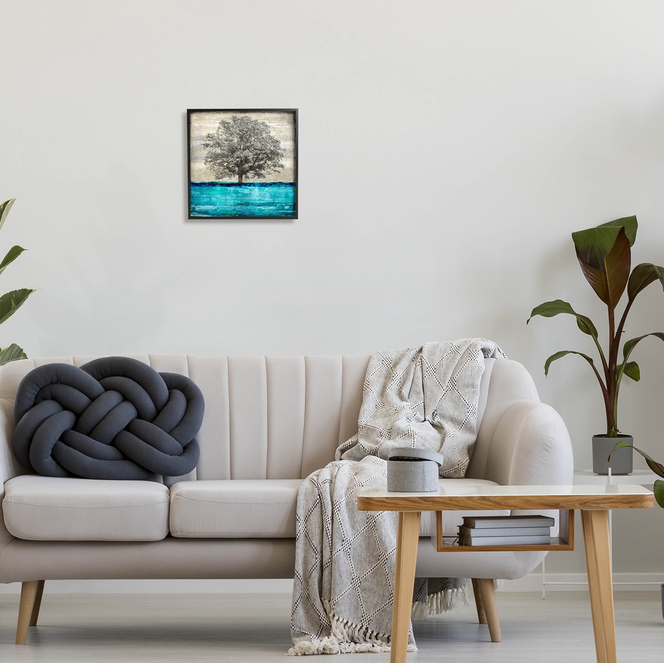 Stupell Industries Modern Turquoise Tree Collage Graphic Art Black Framed Art Print Wall Art, Design by Eric Turner