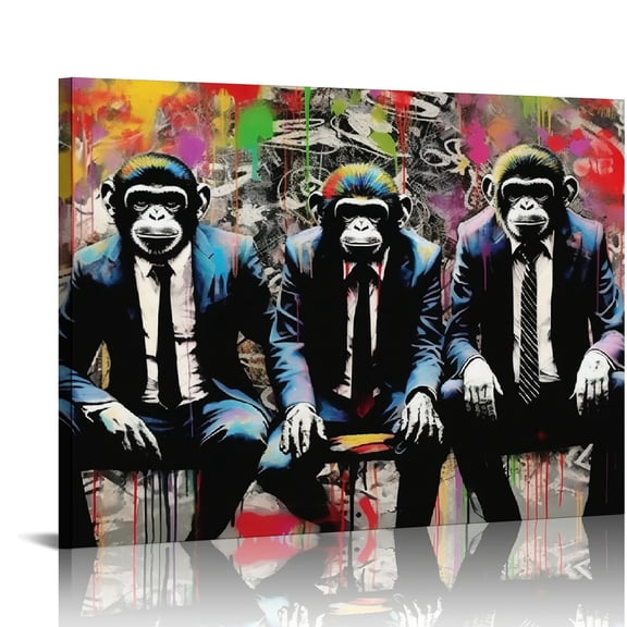 Nawypu Graffiti Wall Art - Graffiti Canvas Wall Art, Colorful DJ Monkey Chimp Poster Pictures for Living Room Decor, Street Art Canvas Graffiti, Modern Pop Framed Artwork for Home Wall Decor