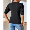 thumbnail image 4 of Camiseta de punto para mujer, mangas cortas abullonadas, puños ajustados, Top informal de verano de Color puro para uso diario, negro L, 4 of 6