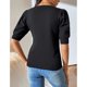 thumbnail image 4 of Camiseta de punto para mujer, mangas cortas abullonadas, puños ajustados, Top informal de verano de Color puro para uso diario, negro XL, 4 of 6