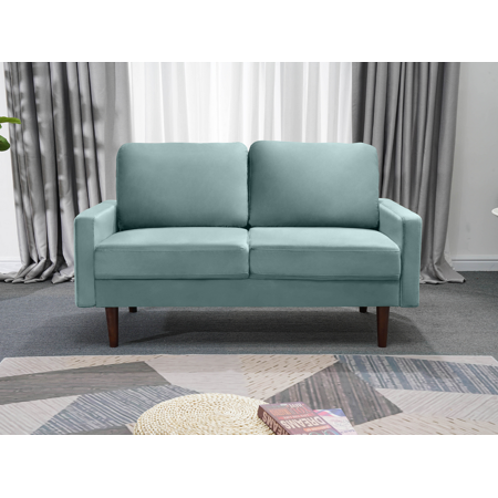 Koby Home's X Collection Morrison Modern Loveseat, Upholstered in Performance Velvet with Track Arms, Cushion Back, and Wooden Legs, 2-Seater for Small Space, Cool Cascade Color