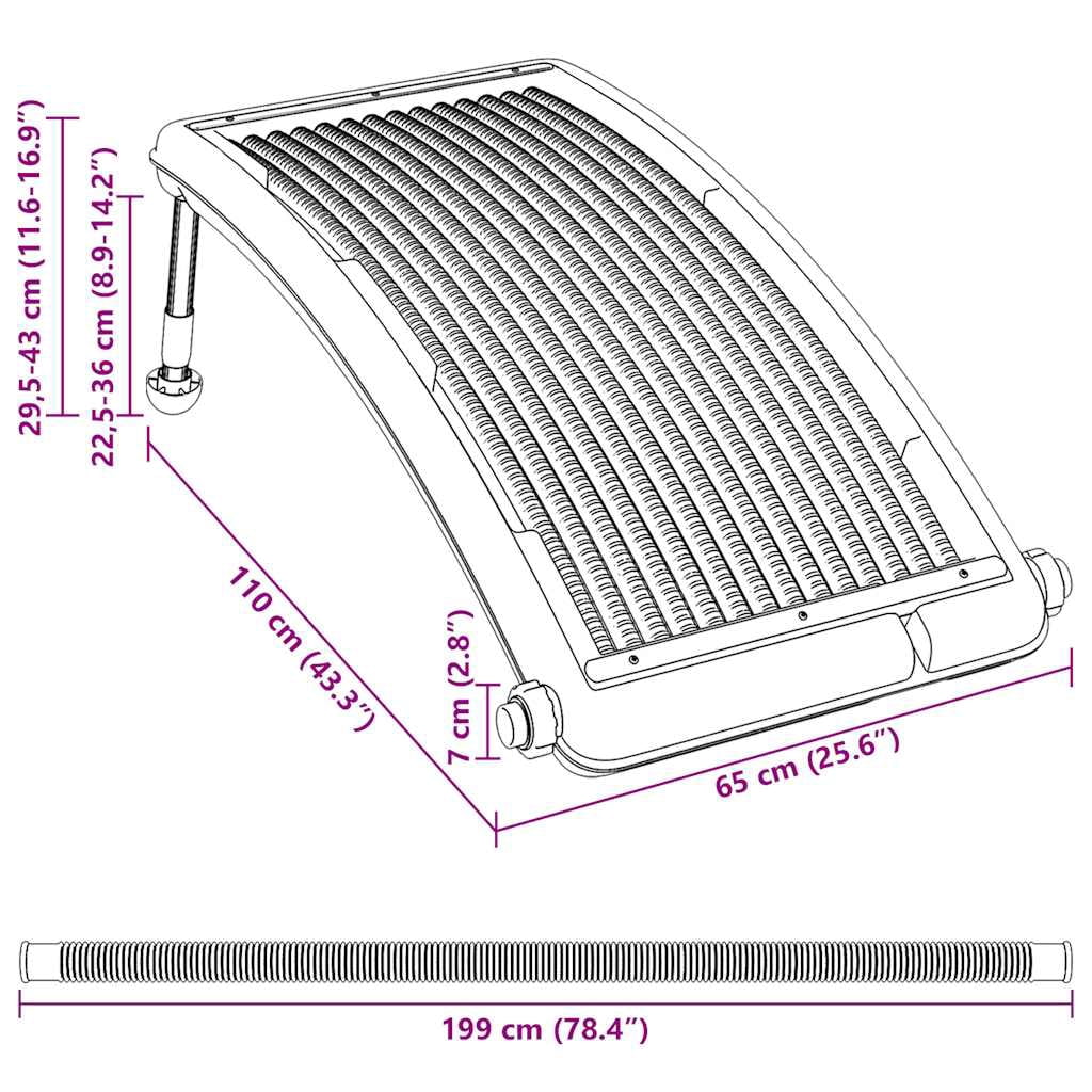 vidaXL Solar Pool Heating Panel Black HDPE, PC, Aluminum 43 x 26 x 2.8 in