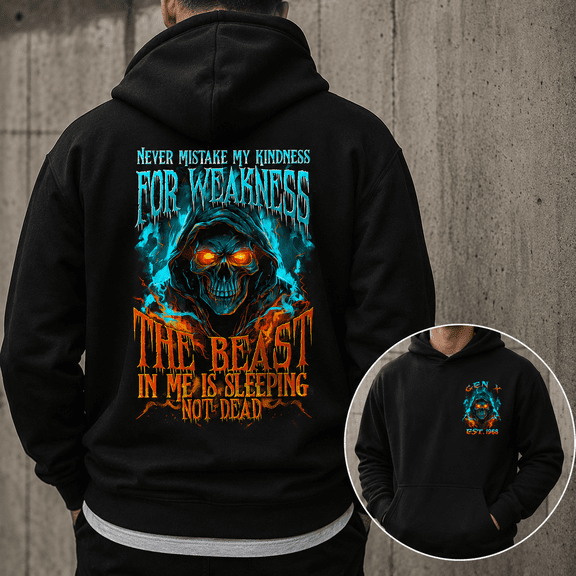 Custom Year Generation X 1965-1980 Never Mistake My Kindness For Weakness Reaper Skull Hoodie Sarcastic Gift