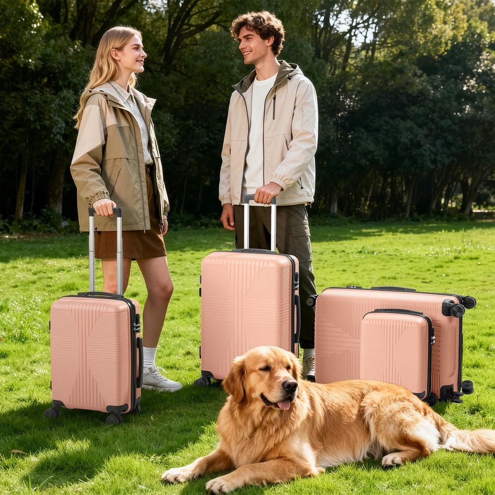 Barara King Checked Luggage with Secure Lock, 4-in-1 Durable PP Trolley Suitcase in 16in,20in,24in,28in, Pink