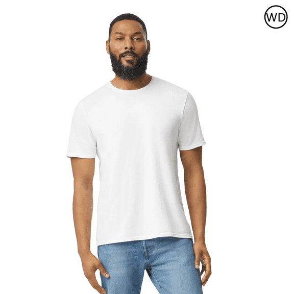 Gildan Men's Softstyle CVC T-Shirt, Crewneck Tee for Crafting, 60/40 Cotton/polyester, White Shirt, S