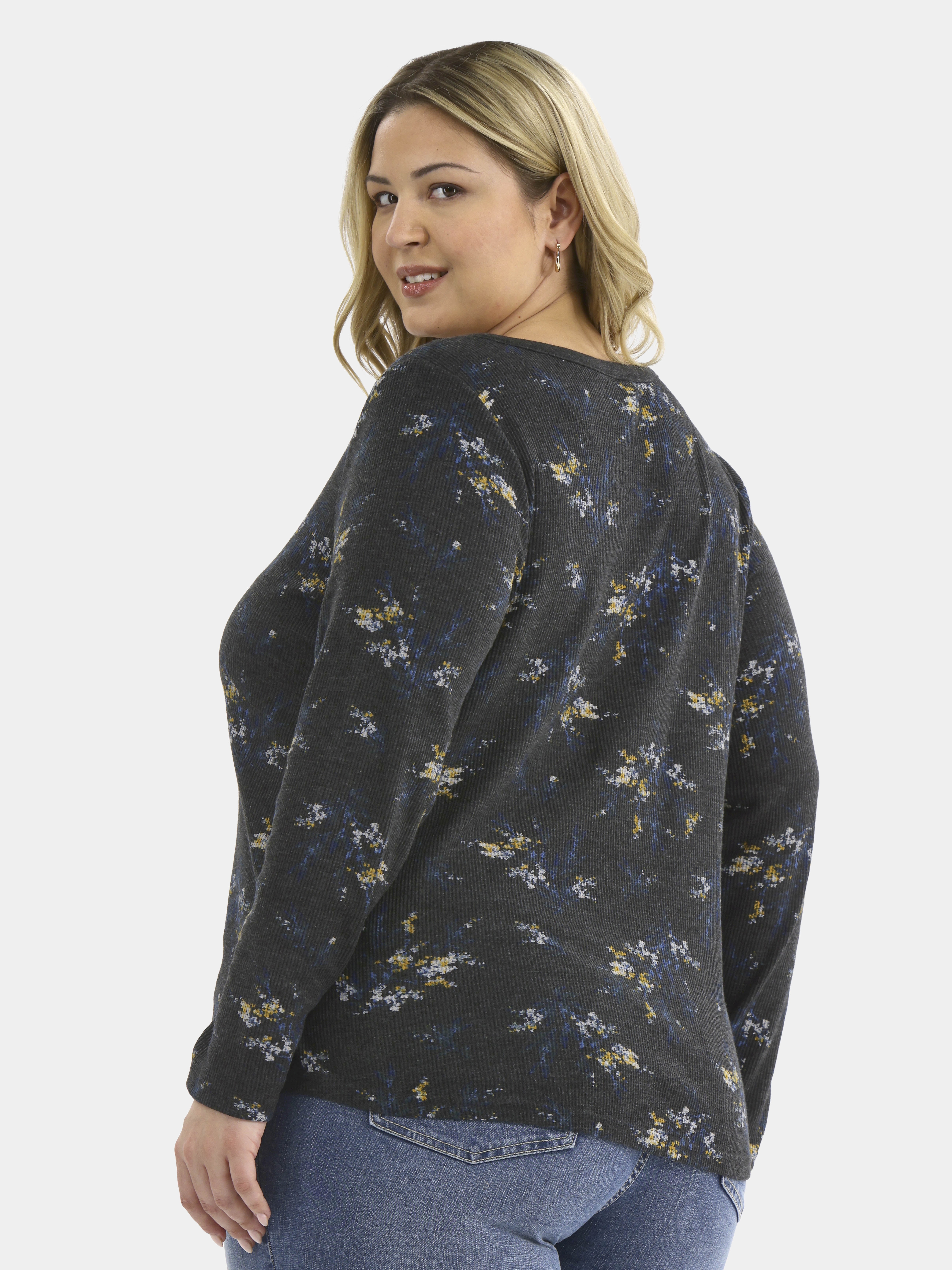Terra & Sky Women’s Plus Waffle Henley 2 Pack, Sizes 0X-5X