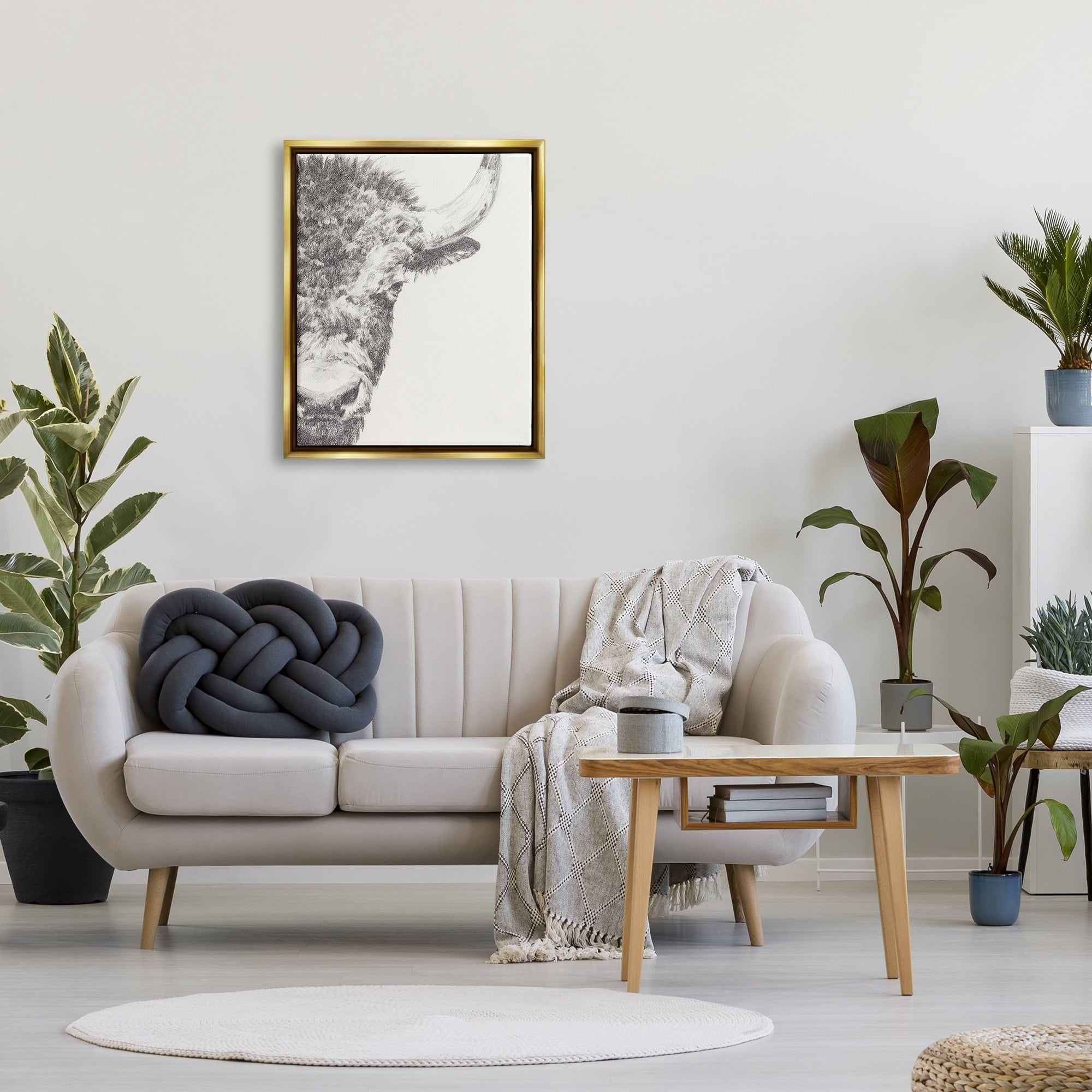 Stupell Industries Rural Bison Animal Drawing Detailed Graphite Wildlife Drawing Print Metallic Gold Floating Framed Canvas Print Wall Art, Design by Ethan Harper