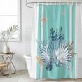 thumbnail image 2 of Small Stall Shower Curtain 48x72 Inch Narrow Half Size Summer Coastal Bath Curtains Bathroom Decor, Watercolor Shells Coral Starfish Ocean Blue Waterproof Fabric Shower Curtain Set with Hooks 48 Inch, 2 of 7