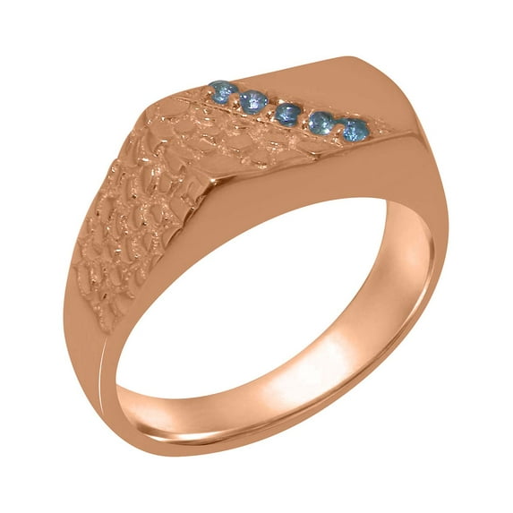 LBG British Made 14k Rose Gold Natural Blue Topaz Mens Anniversary Ring - 33 size options - Size 6.75