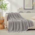 thumbnail image 3 of Snuggle Sac Waffle Knit Throw Blanket Reversible Textured Blanket Fuzzy Microfiber Throw,Gray,50*60", 3 of 5