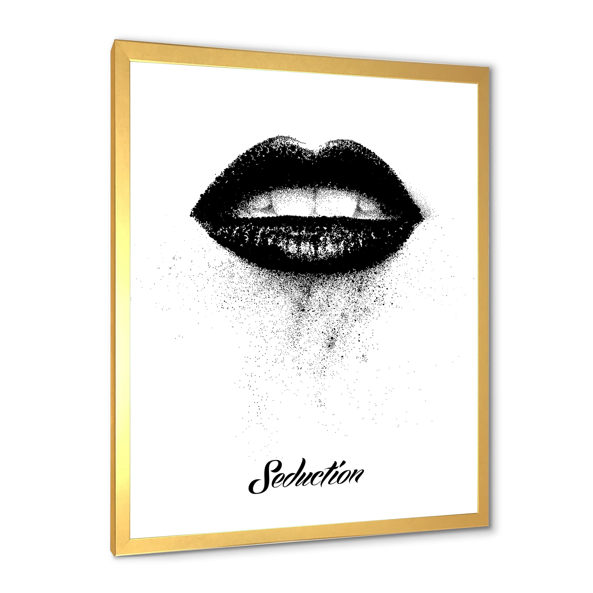 Designart 'Monochrome Black Female Lips' Modern Framed Art Print