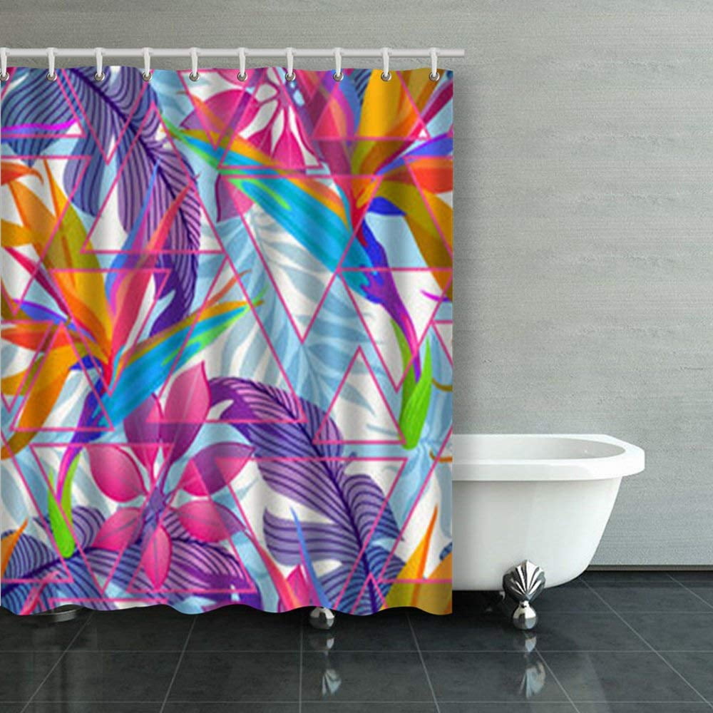 ARTJIA Summer Exotic Floral Tropical Palm Leaves Shower Curtains 