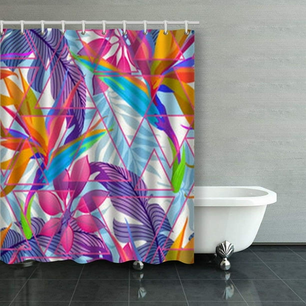ARTJIA Summer Exotic Floral Tropical Palm Leaves Shower Curtains
