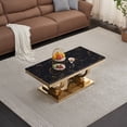 thumbnail image 2 of 3-Piece Marble Living Room Table Set, Coffee Table, End Table, and Console Table, Modern Black Faux Marble Top and Gold Stainless Steel O-Base, for Living Room, Hallway, 2 of 5