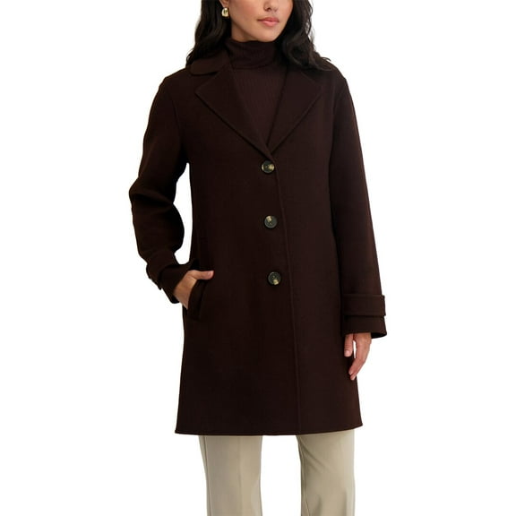 TAHARI Women's Relax Fit Double-Faced Soft Wool Topper Coat with Front Buttons, Chocolate, L