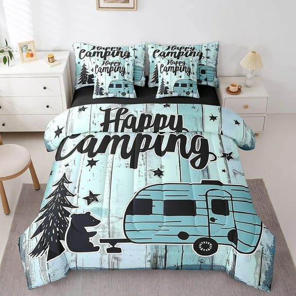 Erosebridal RV Car Bedding Sets Twin Size, Camper Camping Comforter Sets with Sheets, Lodge Cabin Decor, Reversible 7-Piece