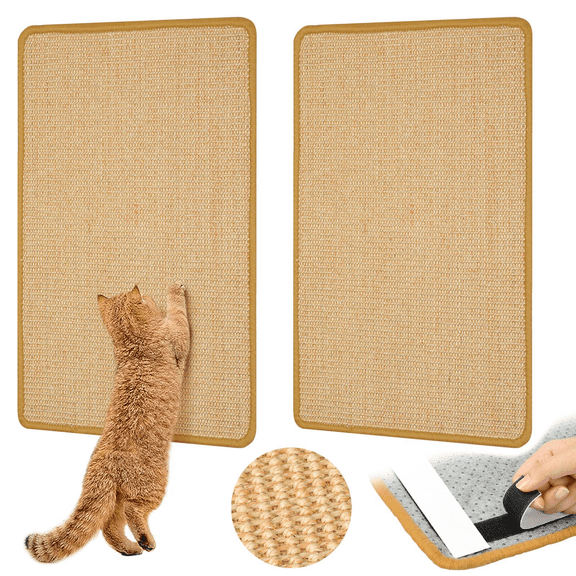 NAISHIER Carpet Cat Scratching Mat Sisal, 2 Packs Sisal Fabric Large 23.6" x 15.7" Cat Scratching Pad for Indoor Cats with Adhesive Hook Loop Tape, Cat Scratching Rug Wall Scratchers for Indoor Cats