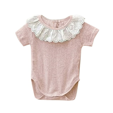 

QWZian Kids Baby Girls Boys Summer Lace Collar Cotton Short Sleeve Romper Bodysuit Clothes Sizes 6-12 Months