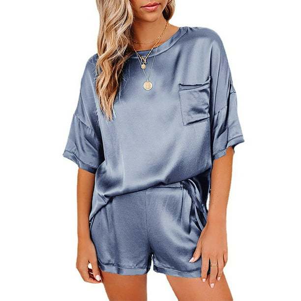 Women's Silk Satin Short Sleeve Pajama Sleepwear Set - Walmart.com