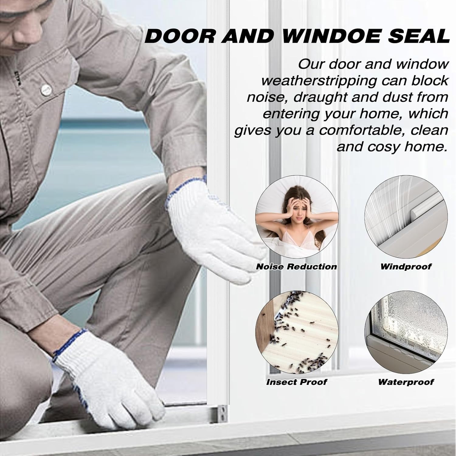 Weather Stripping Door Seal Strip, 33 FT Wedge Window Seal, Winter Insulation Weatherproof Foam Tape, Soundproof Noise Reduction Light Blocker for Exterior Door Frame & Door Gap Filler