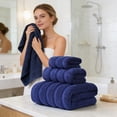 thumbnail image 6 of Bxaolu Microfiber Waffle Bath Towels, 3 Pieces, Oversized, Soft, Absorbent, Fast Drying, Lint Free, Includes Bath, Face and Hand Towels, Dark Blue, 6 of 8