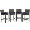 thumbnail image 1 of Modway Conduit Rattan Outdoor Bar Stool in Brown and Navy (Set of 4), 1 of 5