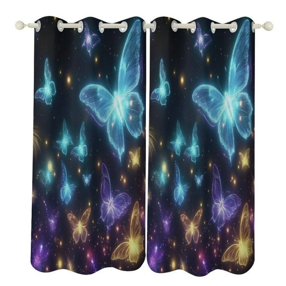 Dreamy Purple Butterfly Pattern (70)-1 Study Room Living Kitchen Bedroom For Blackout Curtain Printed 2 Panels