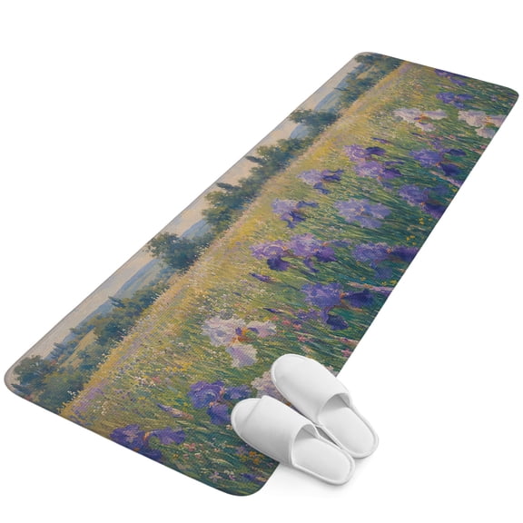 Runner Rug 15.7"x47.2", Pastoral Flowers Non Slip Backing Floor Mats Area Rugs, Absorbent Muddy Dirt Trapping Carpet for Hallway Entryway Kitchen Bedside Purple Spring Floral Wildflower Meadow