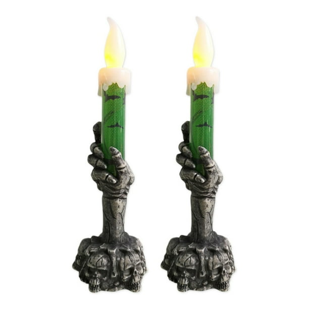 2Pack Halloween Skull Candle Holder Creepy Candelabra with LED