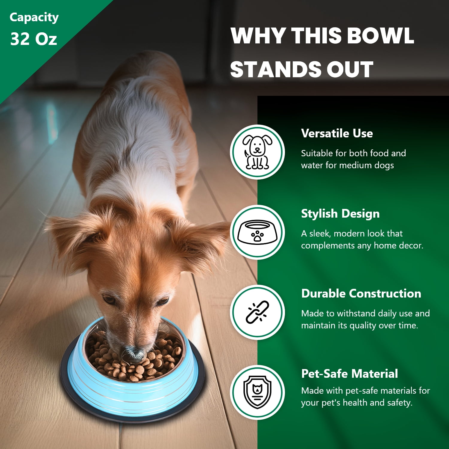 Iconic Pet 2-Pack Color Splash Stripe Non-Skid Pet Bowl, For Dog or Cat, Blue, 32 Oz, 4 Cup