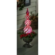 36"H Red/White Finial Shatterproof Battery Operated Twinkling White LED Ornament with Wreath in Urn