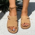 thumbnail image 2 of Rokment Womens Orthopedic Flat Walking Slides Sandals for Beach Summer 2026 Fashion Casual Comfortable Leather Open Toe Memory Foam Platform Slippers Brown Size 6, 2 of 7
