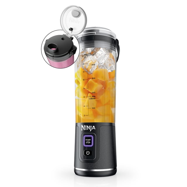 Ninja Blast Batidora portátil, sin cable, recipiente de 18 onzas, licuadora personal para batidos y batidos, sin BPA, tapa a prueba de fugas y boquilla para sorbo, recargable con USB-C, apto para