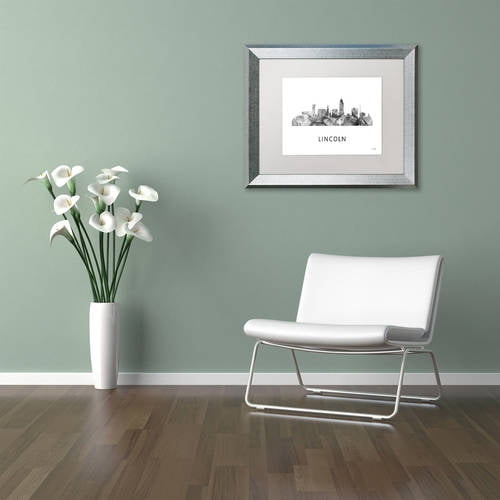 Trademark Fine Art 'Lincoln Nebraska Skyline WB-BW' Canvas Art by Marlene Watson, White Matte, Silver Frame