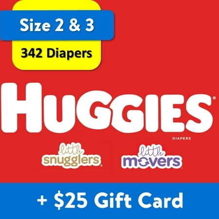 [$25 Savings] Buy 2 Huggies Diapers, One  Little Snugglers, Size 2, 180 Ct & One Little Movers, Size 3, 162 Ct, with $25 Gift