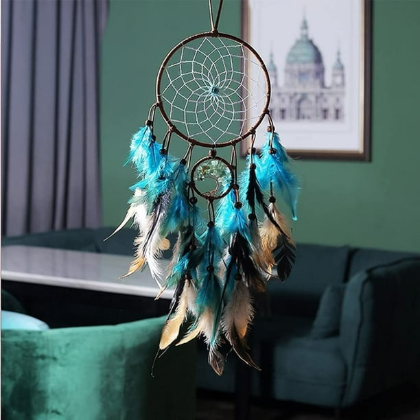 Atrapasueños Laklulu Atrapasueños hecho a mano Atrapasueños de plumas Atrapasueños pequeños Atrapasueños para colgar en la pared Decoración del hogar Adornos Decoración artesanal (70) (Luna)