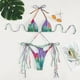 thumbnail image 2 of Traje de baño Bikini para mujer, hermoso estampado, cuello Halter, correas cruzadas, traje de baño sin espalda calado, Color de flores L, 2 of 8