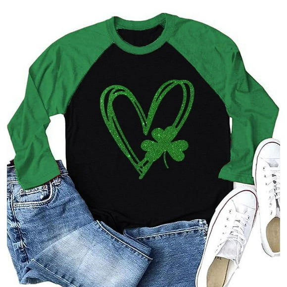 Camisa raglán Ovazly de manga larga para el Día de San Patricio para mujer