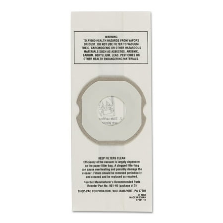Shop-Vac Hippo Disposable Filter Bags, 5/Pack