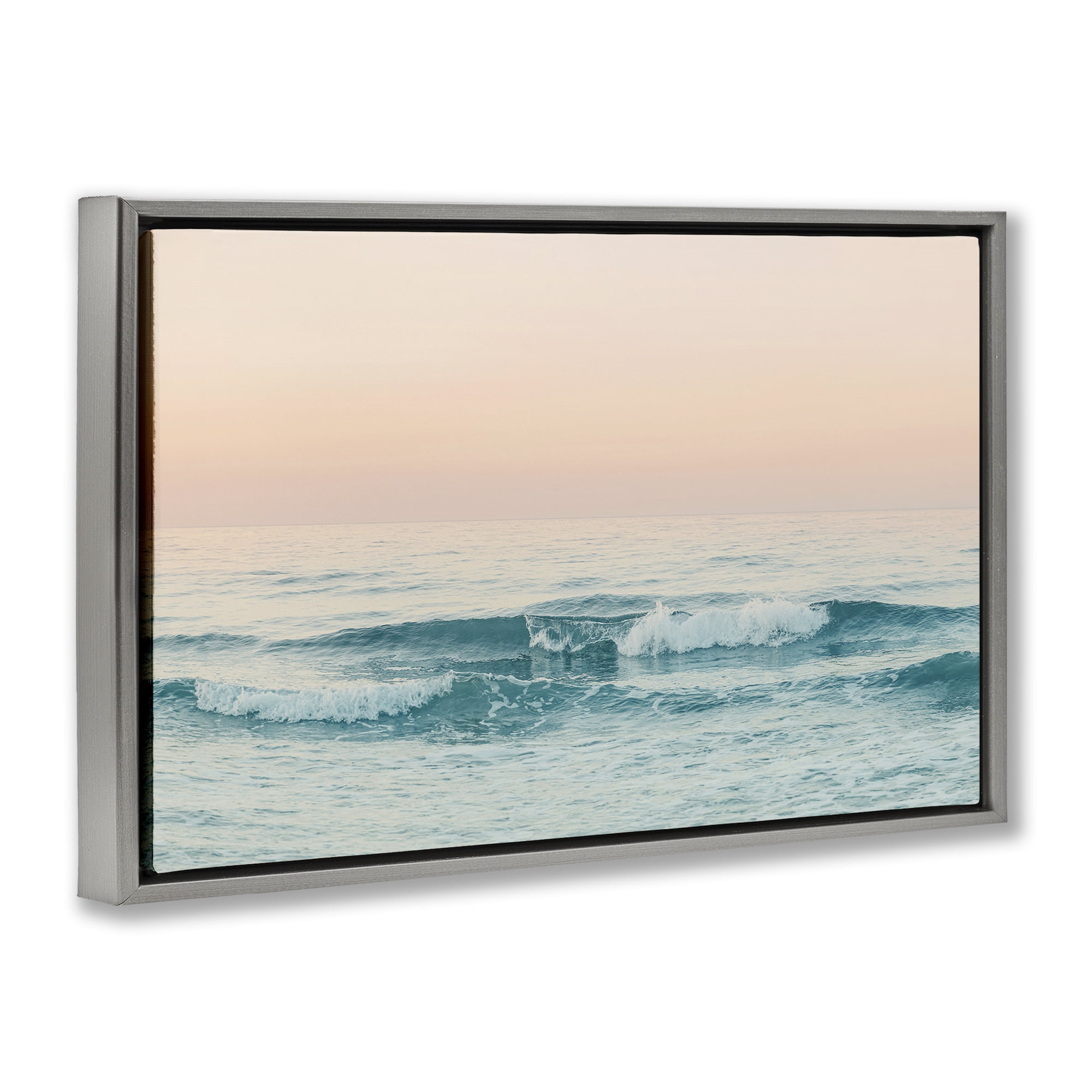 Stupell Industries Greece Ocean Waves Nautical & Beach Photography Gray Floater Framed Canvas Art Print Wall Art, 31 x 21