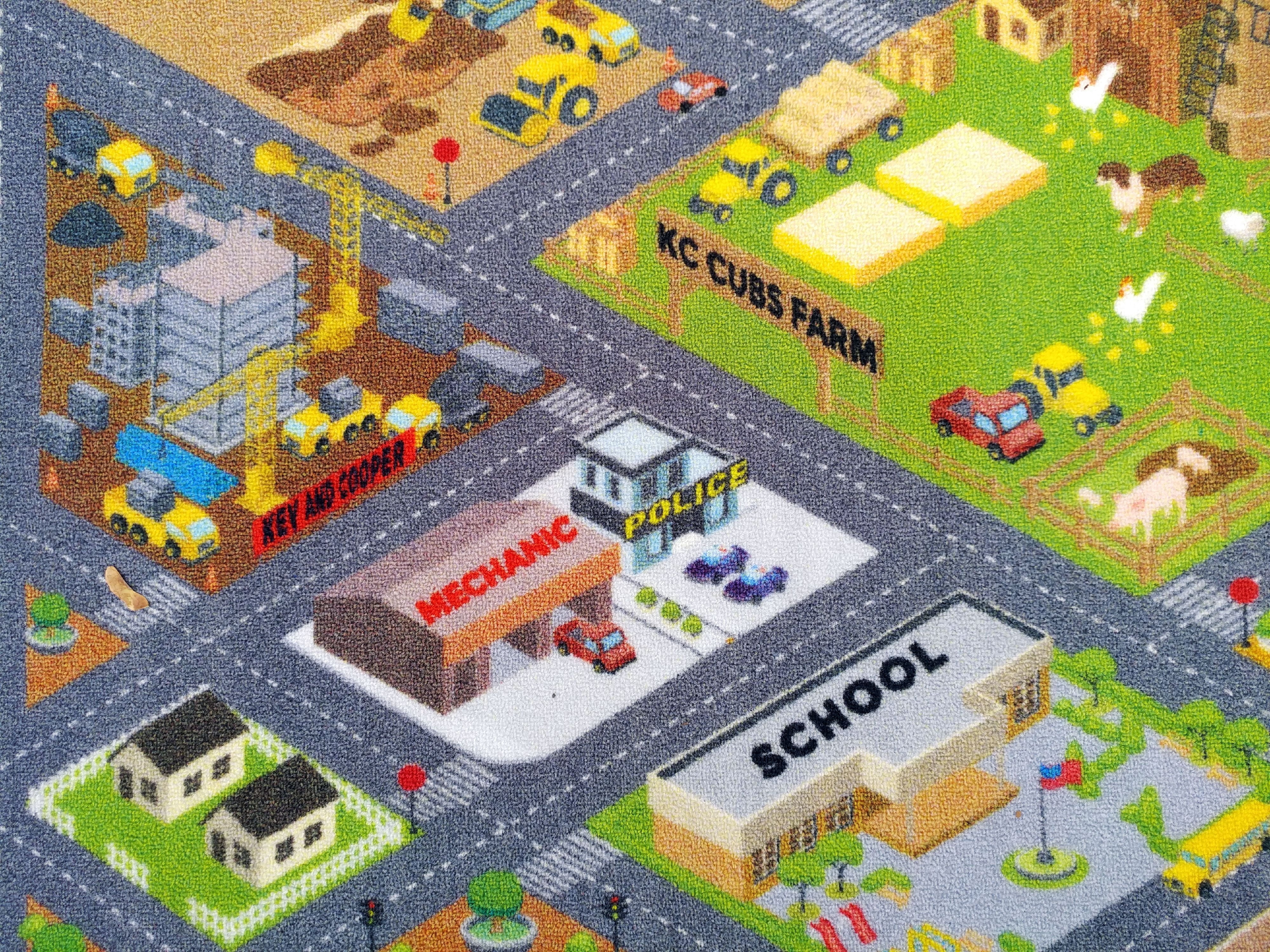 KC CUBS Playtime Collection Country Farm Road Map With Construction Site Educational Learning Area Rug Carpet For Kids and Children Bedroom and Playroom (3' 3" x 4' 7")