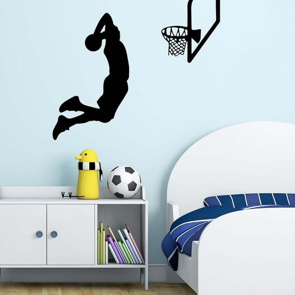 CEYAZYE Slam Dunk Silhouette Wall Sticker Basketball Player Vinyl Wall Sticker,Sports Decorative Sticker,Gift for Sports Enthusiasts Suitable for Boys' Rooms,Living Rooms, Bedrooms, 24x20.1in