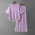 thumbnail image 3 of Outfits for Summer Womens Summer Outfits Clothing Set Female Round Neck Short Sleeve Tops Pants Sets Full Pant Style S_352 Women's Tracksuits Purple One Size, 3 of 4