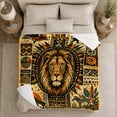 thumbnail image 5 of Ochre Safari Lion Collage Scene, Warm Rustic Geometric Style for Wildlife Lovers, Sun Animal Pattern Theme and Christmas Gift, Cozy Flannel Blanket for Bedroom Living Room, Home Decor, 5 of 9