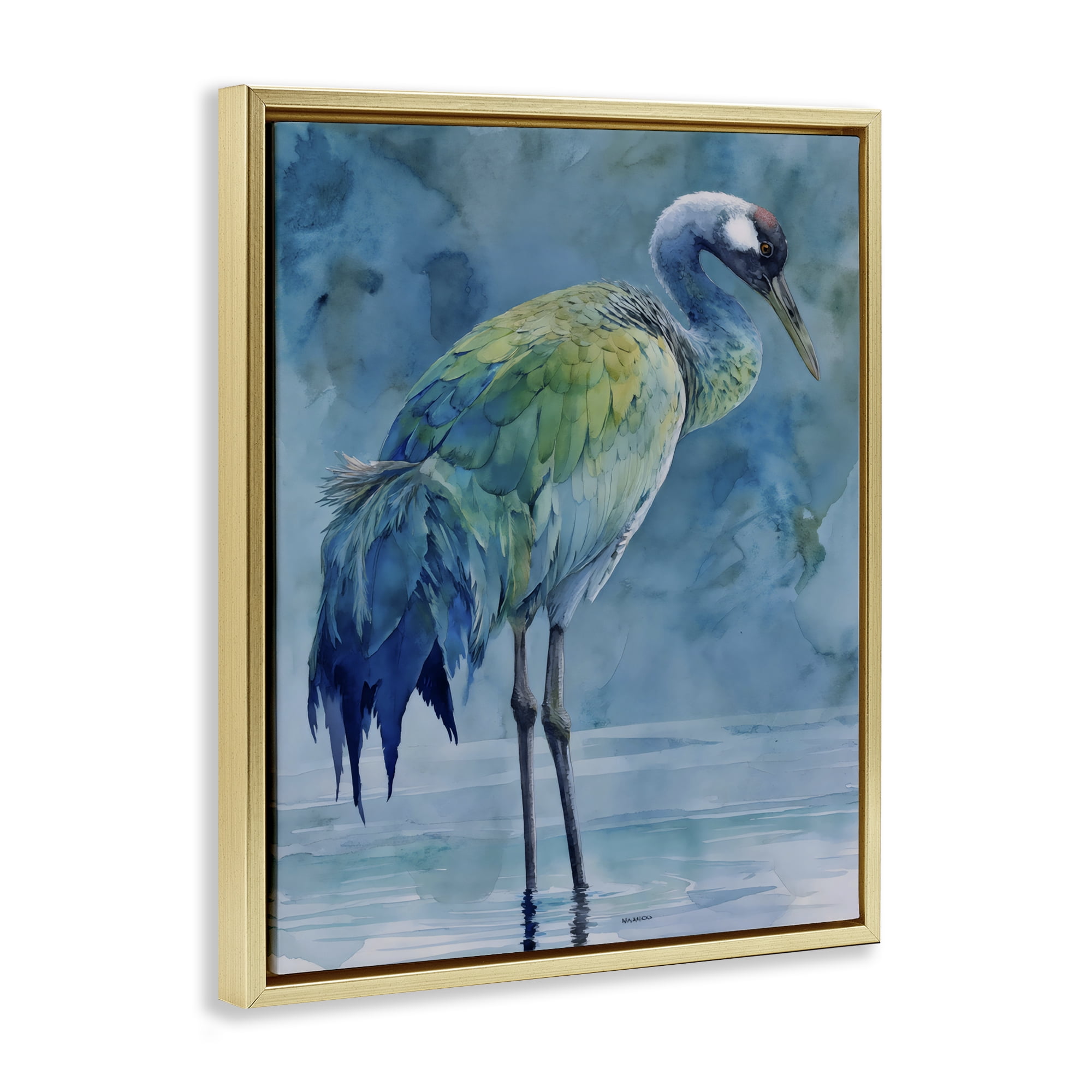 Stupell Industries Turquoise Feathered Coastal Bird Gold Framed Floater Canvas Wall Art, design by Franklyn Gregory