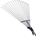 LONGRV Metal Leaf Rake, Garden Rake with Stainless Steel Handle for